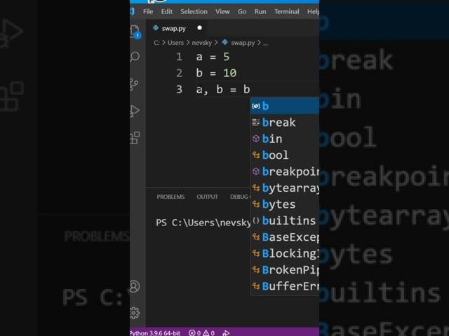 How to swap two variables in Python #shorts