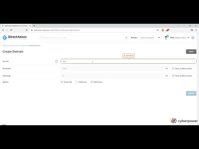 How to create a domain in DirectAdmin