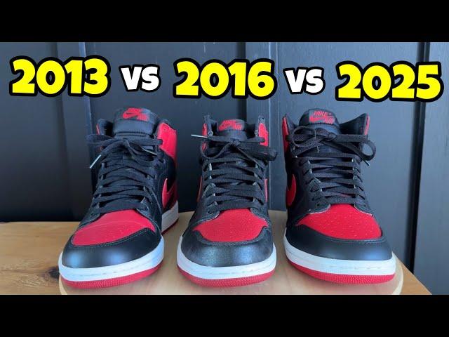 Air Jordan 1 Bred Comparison 2013 vs 2016 vs 2025