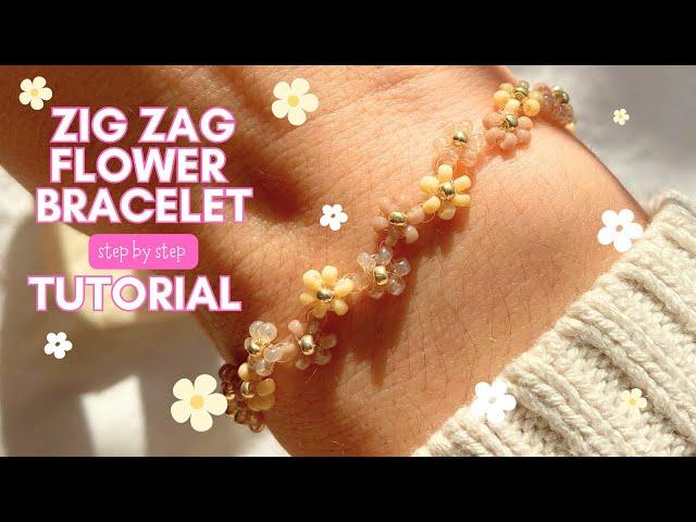 Easy Zig Zag Seed Beed Daisy Bracelet, DIY Tutorial