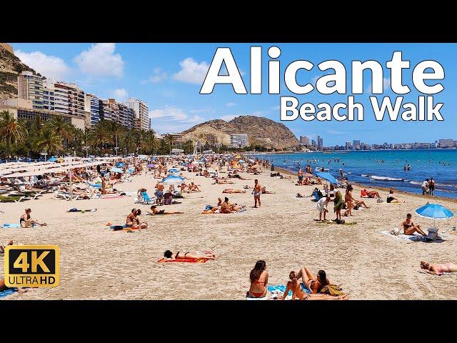 Alicante Beach Walk - Walking Tour of Playa Postiguet in June 2023 (4K Ultra HD, 60fps)