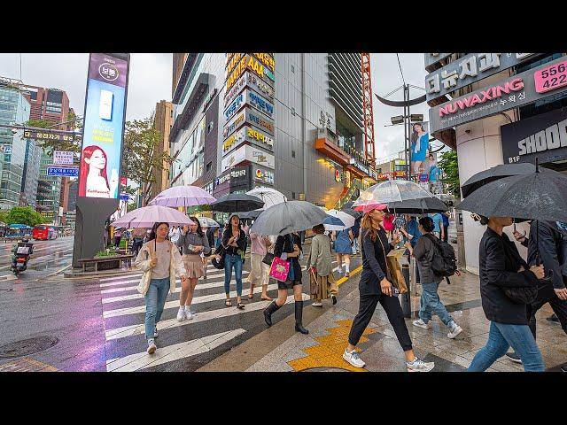 Walk in the Rain on Gangnam Street | Seoul Travel 4K HDR