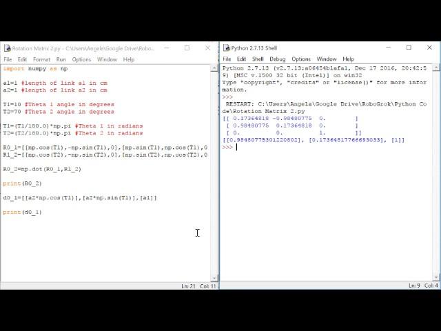 Robotics 1 U1 (Kinematics) S4 (Displacement Vectors) P3 (Displacement Vectors in Python)