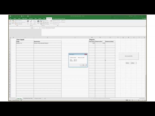 Demonstration of getting travel time and distance directly from Google into Microsoft Excel