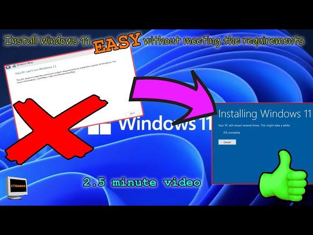EASY Windows 11 TPM CPU RAM BYPASS - Less than 3 minutes - EASY TO DO | Install Windows 11 on Old PC