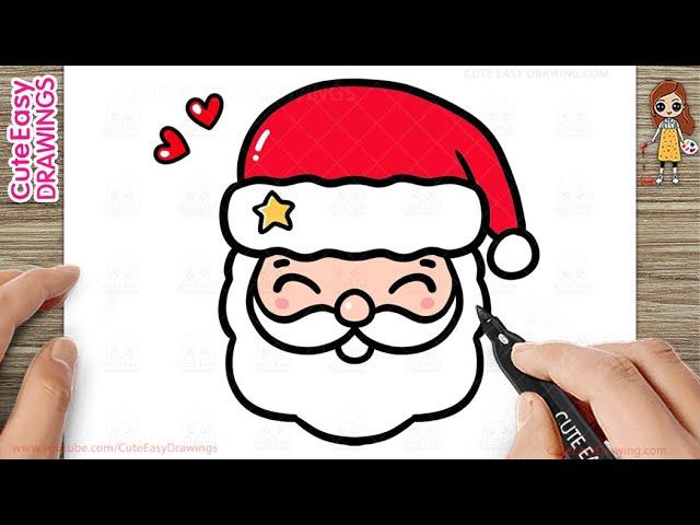 How to Draw a Cute Santa Claus Face - Easy Drawing and Coloring for Kids and Toddlers