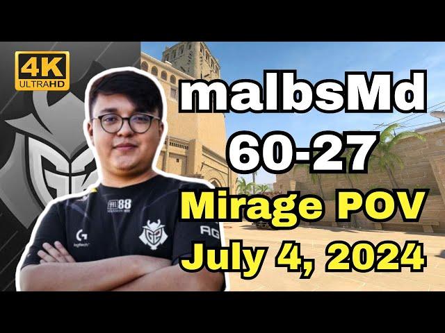 【4K】G2 malbsMd 60Kills! rating:2.01 (Mirage) | FACEIT Ranked NA | July 4, 2024 #cs2 #pov