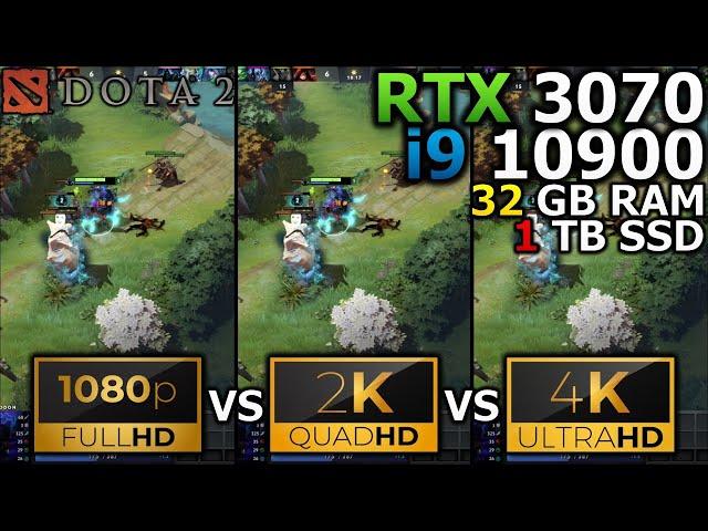 Dota 2 | 1080p vs 1440p vs 2160p | RTX 3070 | i9 10900 | 32GB RAM | 1TB SSD