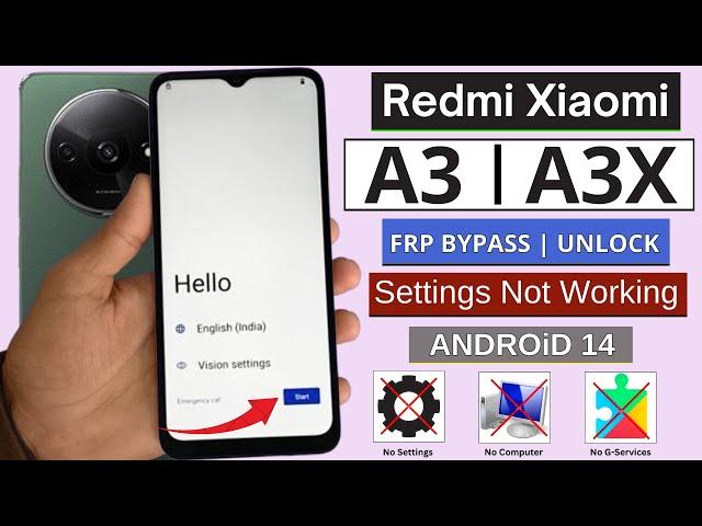 Redmi A3/A3x Google Account Lock Unlock FRP Bypass Android 14 | Without PC | Settings Not Open