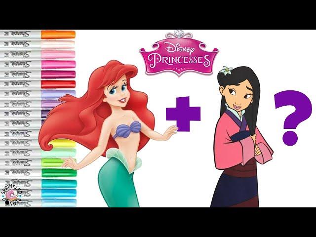 Disney Princess Mash Up Princess Mulan and Princess Ariel Coloring Book Pages