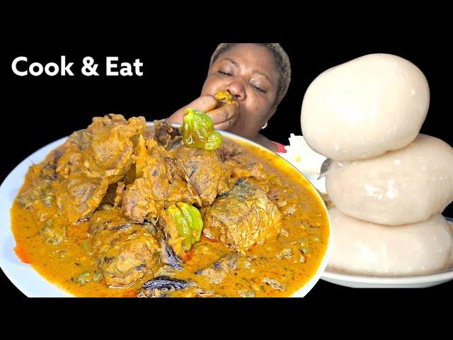 African food mukbang / Cook and eat with me Banga  and okra soup with fufu mukbang