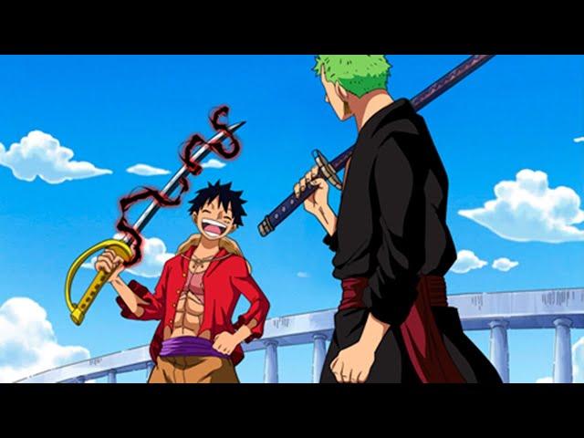 Reação de Zoro ao ver que Luffy encontrou a espada lendária de Gol D. Roger - One Piece