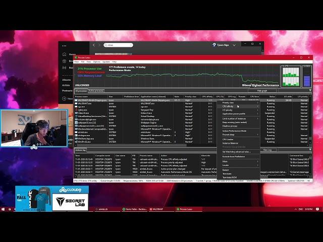 Tenz using Process Lasso set Priority class high and CPU affinity disable 0 for Valorant