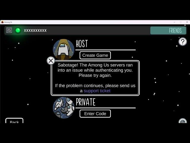 How to fix among us error "sabotage we couldn't authenticate you please try again"