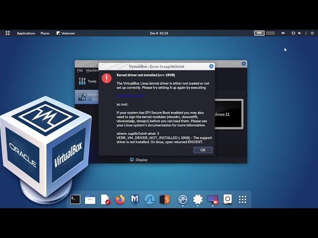 How to fix kernel driver not installed (rc=-1908) in VirtualBox and Linux kernel driver not loaded