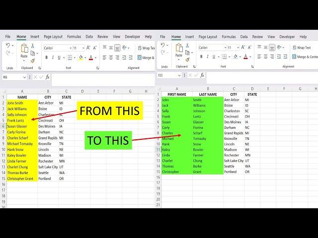 How To Split First And Last Name Into Two Columns in excel