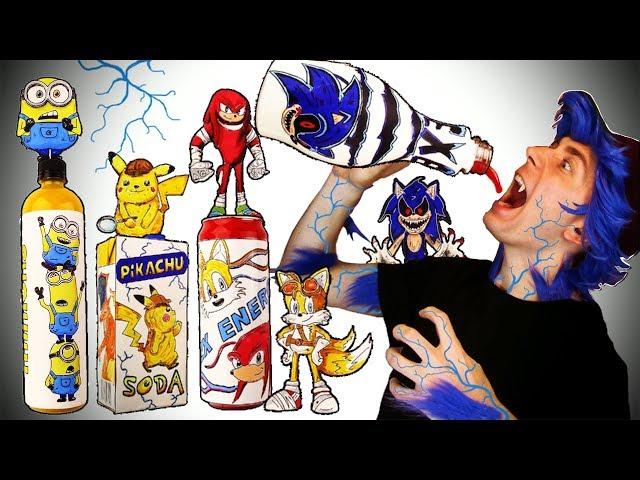 DO NOT DRINK SONIC.EXE Tails + Knuckles + Minions + Detective Pikachu - DIY Drinks & DIY Crafts