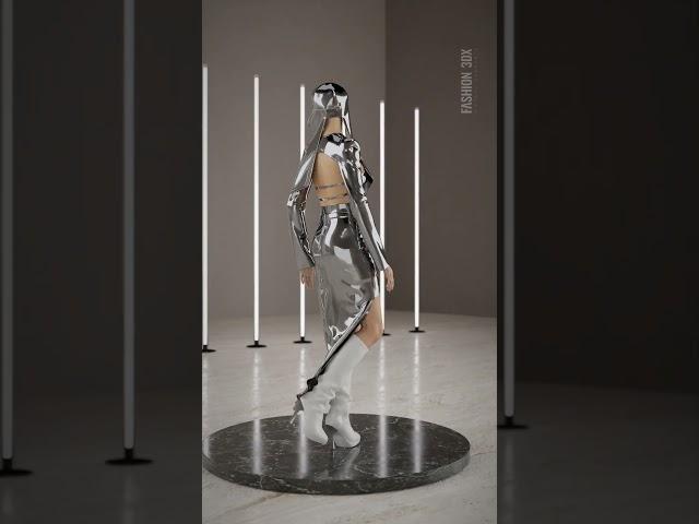 “Mercury muse”. Editorial concept inspired by liquid mercury..Virtual digital clothing designs in 3D