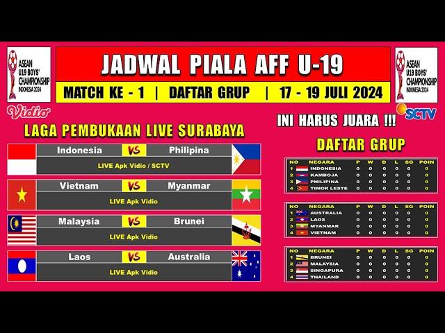 Jadwal Piala AFF U19 2024 Pekan Ke 1 - Indonesia vs Philipina - Daftar Grup AFF U19 2024