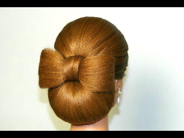 Updo hairstyle for long hair. Hair bow tutorial.