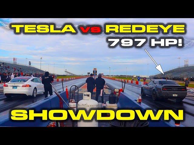 797HP HELLCAT REDEYE GOES TO SCHOOL * Tesla Model S vs Dodge Hellcat RedEye Drag Racing