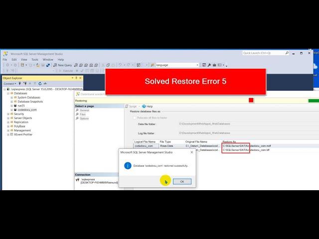 Solved: SQL Server Error 5 Access is denied. RestoreContainer::ValidateTargetForCreation