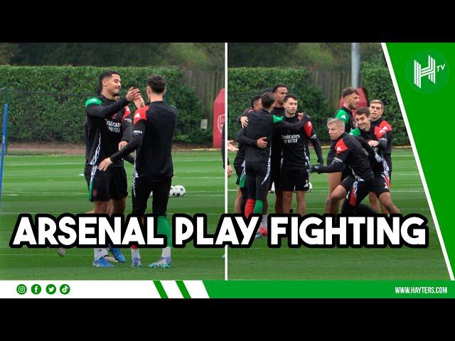 Saliba & Havertz PLAY FIGHT as Saka & Timber MISS Arsenal training