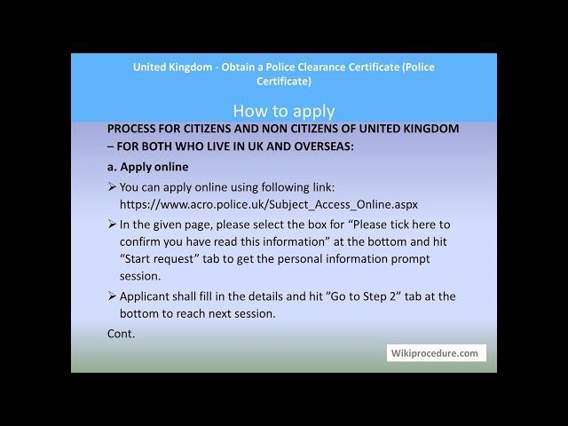 United Kingdom - Online Police Clearance Certificate (Police Certificate)