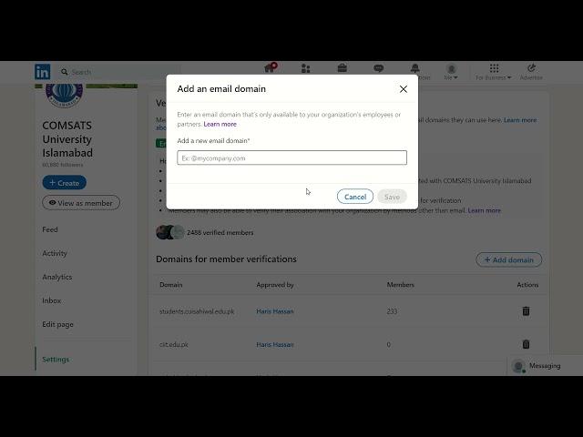 Adding university student domains to Page for LinkedIn Verification