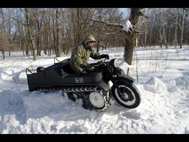 NSU Kettenkrad rides in the winter forest