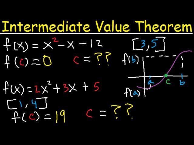 Intermediate Value Theorem Explained - To Find Zeros, Roots or C value - Calculus