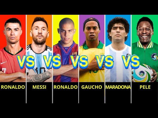 Comparison: Cristiano Ronaldo vs Lionel Messi vs Ronaldo Nazario vs Ronaldinho vs Maradona vs Pele