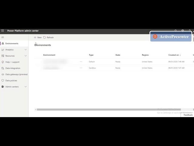 Create Environment in Power Apps.