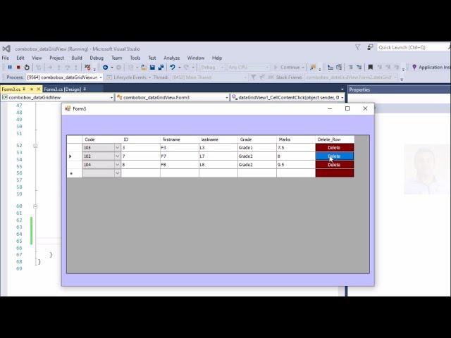 C# tutorial How to add button delete to remove row  in dataGridView without database in C#