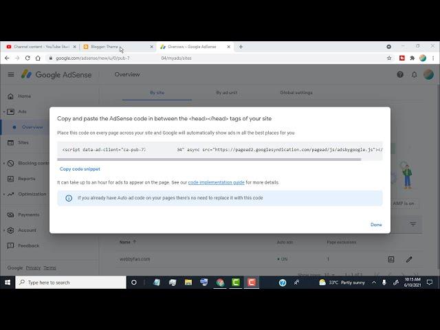 How To Add Google AdSense code in head tags on Blogger Website