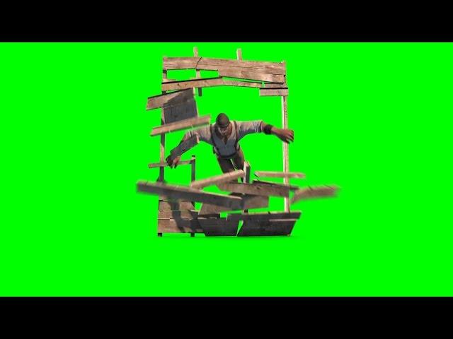 Green Screen Man Runs Jumps and Destroys Door - Footage PixelBoom