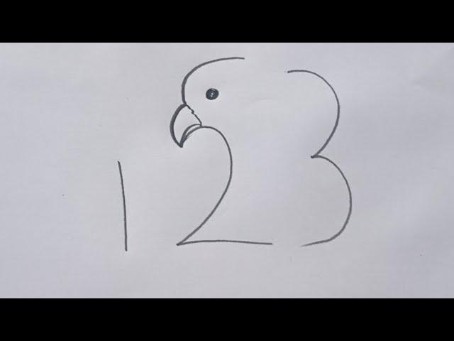 1 2 3 parrot drawing easy step@Aarav Drawing Creative