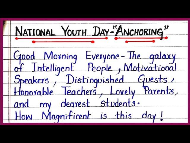 Anchoring Script For NATIONAL YOUTH DAY in English | National Youth Day Anchoring | Write Right 4 U