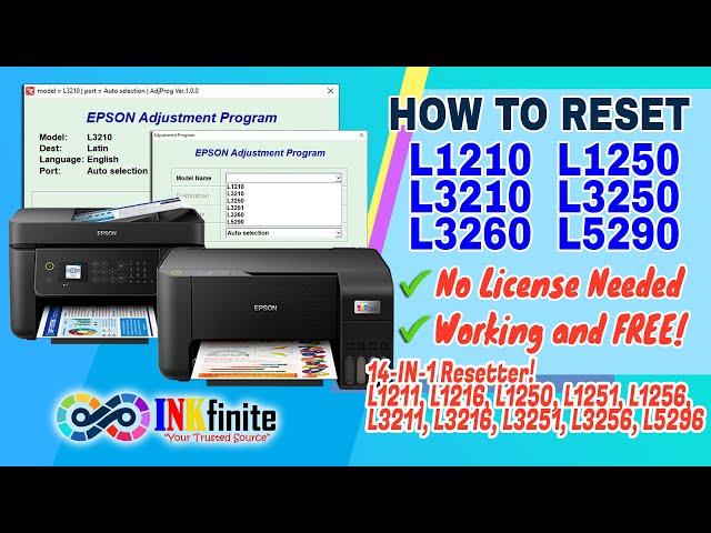 How to Reset EPSON L1210 L1250 L3210 L3250 L3260 L5290 Printer with 14-IN-1 Resetter | INKfinit