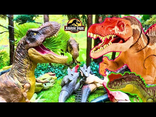 T- REX vs Scorpius Rex Vs Indoraptor vs Giganotosaurus vs Therzinosaurus! Jurassic World Collection