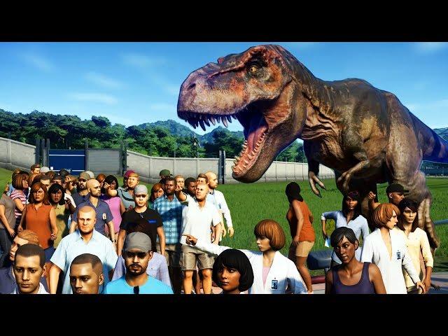 GIANT T-REX vs 3000 GUESTS in Jurassic World Evolution