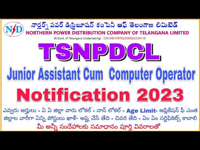 TSNPDCL NOTIFICATION 2023 JUNIOR ASSISTANT CUM COMPUTER OPERATOR JOBS LOCAL  NON  APPLICATION FEE