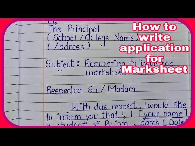 write application to college principal for marksheet | application for marksheet | formal letter