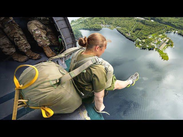 US Newbie Paratroopers Scary Jump Into Water from Fast Moving Helicopter