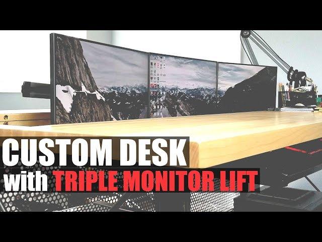 Triple Monitor Lift On Custom Desk