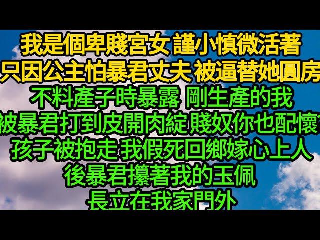 我是個卑賤宮女 謹小慎微活著，只因公主怕暴君丈夫 被逼替她圓房，不料產子時暴露 剛生產的我被暴君打到皮開肉綻 賤奴你也配懷？孩子被抱走 我假死回鄉嫁心上人，後暴君攥著我的玉佩 長立在我家門外