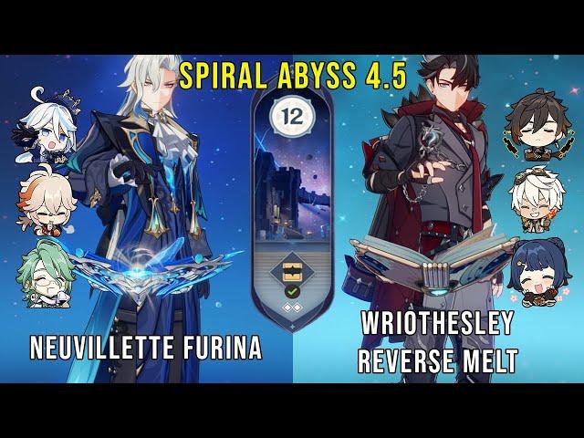 C0 Neuvillette Furina and C0 Wriothesley Reverse Melt - Genshin Impact Abyss 4.5 - Floor 12 9 Stars