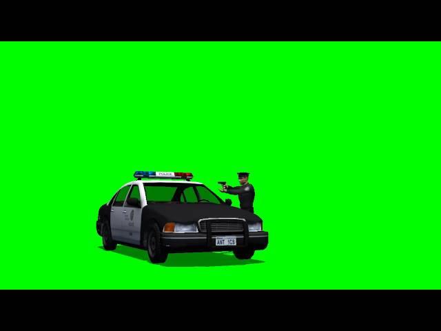 police officer shoots behind police car - green screen effects - free use