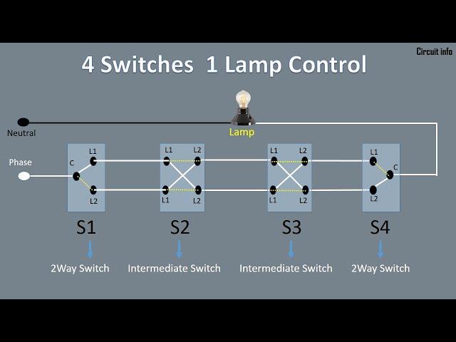 4 Switch 1 Light  Connection / Two way switch / Intermediate Switch / 3 way switch Connction