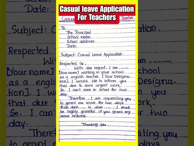 Casual leave Application For Teachers in English | Leave Application for teacher